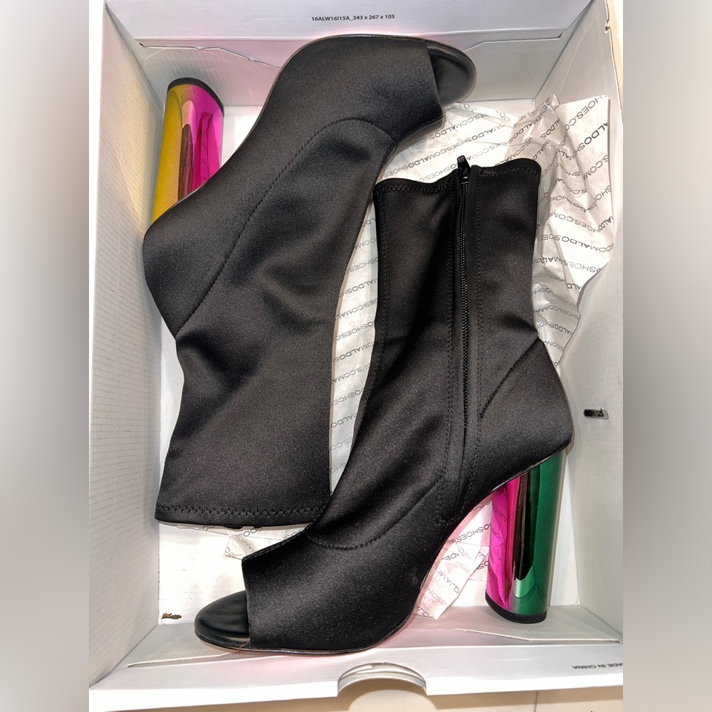 Aldo Iridescent Kampa 98 Ankle Boots Black Satin Peep